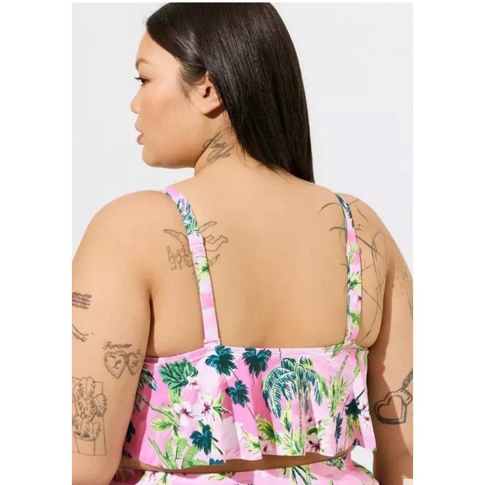Torrid 2 Tropical Palm Floral Flounce Bikini Top Plus Size 2x 18 20 Wireless NWT